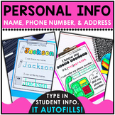 Student Personal Information Practice Sheet: My Name, Phon