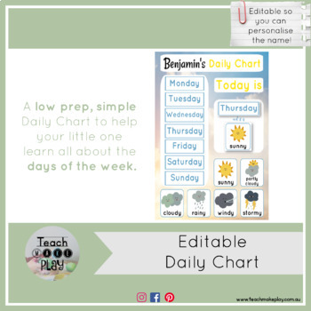 Preview of EDITABLE // Personalised Daily Chart // Days of the Week // Weather