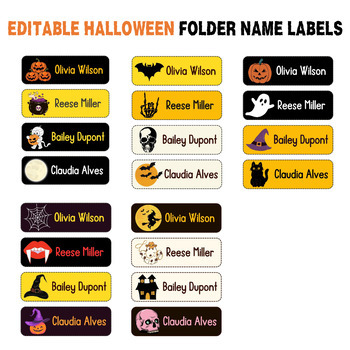 Preview of EDITABLE Personalized Halloween Folder Name Labels - Name Tags