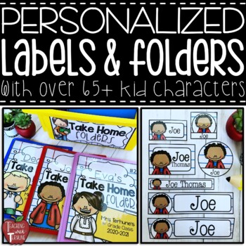 Preview of EDITABLE Personalized Kid Classroom Labels and Take Home Folders BUNDLE