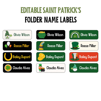 Preview of EDITABLE Personalized Saint Patrick's Day Folder Name Labels - Name Tags