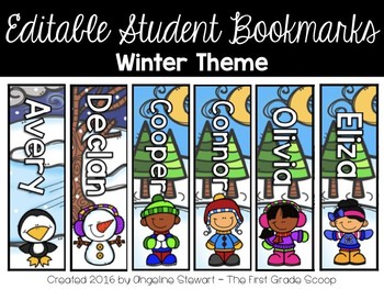 Preview of EDITABLE Personalized Student Bookmarks - Winter Theme