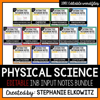 Preview of EDITABLE Physical Science Interactive Notebook Input Notes Bundle