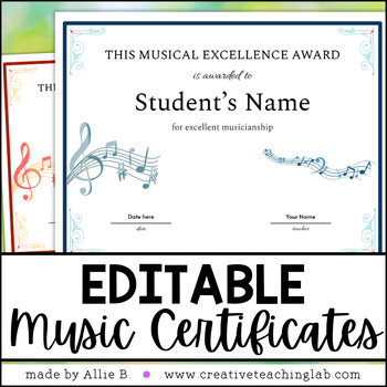 Preview of EDITABLE Piano Music Certificate Template PDF Music Recital - End of Year