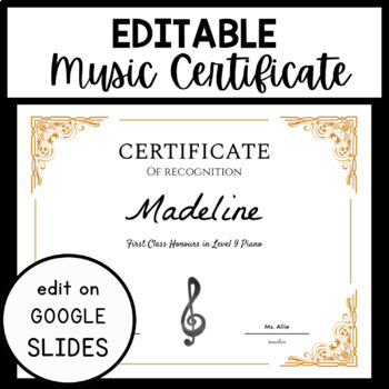 Preview of Editable and Printable Music Recital Certificate Awards Template