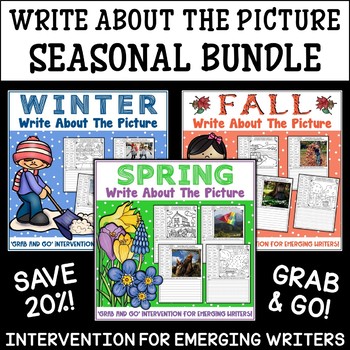Preview of EDITABLE Picture Writing Prompts BUNDLE | Fall, Winter & Spring | Writing Center