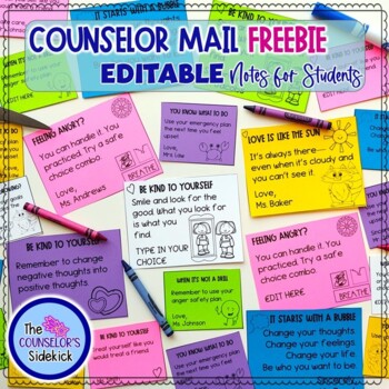 Preview of FREE-- EDITABLE Positive Notes to Students with a Focus on Counseling Lessons