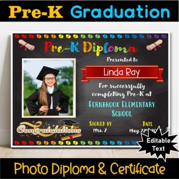 Preview of EDITABLE Pre-K Certificate/Diploma, Chalkboard - Graduation, Promotion