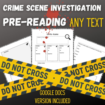 Preview of EDITABLE Pre-Reading CSI Template | Any Text or Novel | Fiction Crime Scene