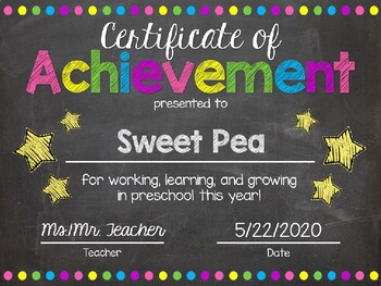 Preview of EDITABLE Preschool End of the Year Certificate of Achievement Award