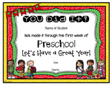 EDITABLE: Preschool First Week Certificate