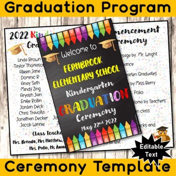 Preview of EDITABLE Preschool, Pre-K, Kindergarten Graduation Ceremony Program Template