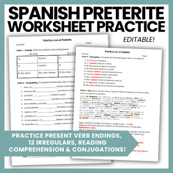 Preview of EDITABLE Preterite Practice Worksheet | Práctica en el Pretérito Español