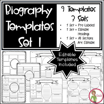 Preview of EDITABLE or Print & Go  Biography Templates / Graphic Organizers - SET 1