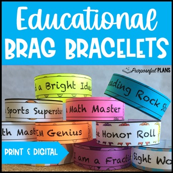 Preview of Educational Positive Affirmations Brag Bracelets by Subject - Digital & Print