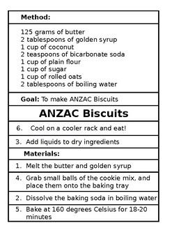 EDITABLE Procedural Writing ANZAC Biscuits Ordering Activity | TpT