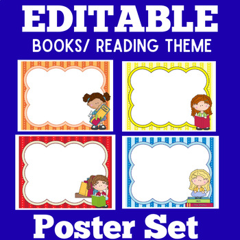 Preview of EDITABLE READING THEME POSTERS Classroom Decor Bulletin Board Library