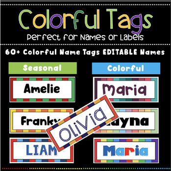 Preview of EDITABLE Rainbow/Colorful Name Plates for Student Name Tags 50+ Versions
