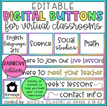 Preview of EDITABLE Rainbow Digital Buttons (Distance Learning)