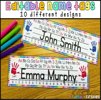 Preview of EDITABLE Rainbow Dot Name Tags / Name Plates