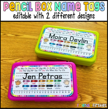 Preview of EDITABLE Rainbow Dot Pencil Box Name Tags / Name Plates