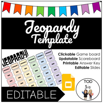 Preview of EDITABLE Rainbow Jeopardy Template for Google Slides | DISTANCE LEARNING