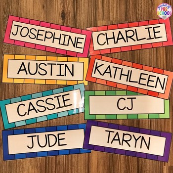 editable rainbow name plates for student name tags by pocket of preschool