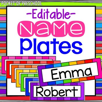 Preview of EDITABLE Rainbow Name Plates for Student Name Tags