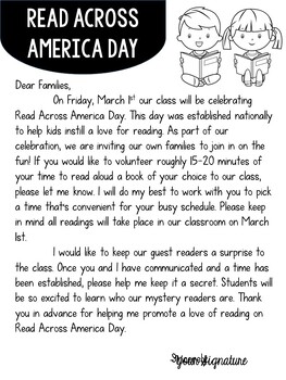 Preview of Read Across America Day EDITABLE Letter