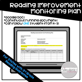 Preview of EDITABLE Reading Improvement Monitoring Plan - 3rd Grade Reading Guarantee!