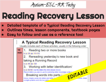 Preview of EDITABLE - Reading Recovery Lesson - Checklist - WORD Doc