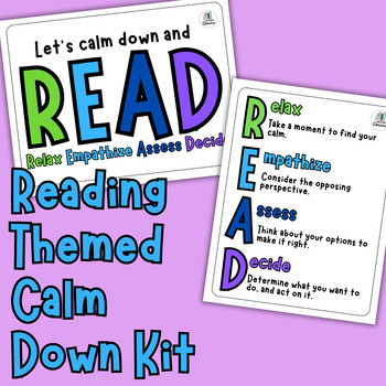 Preview of EDITABLE Reading Themed Calm Down Kit - Library - SEL - Restorative Practice