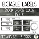 EDITABLE Rectangle Labels - Black Watercolor Theme