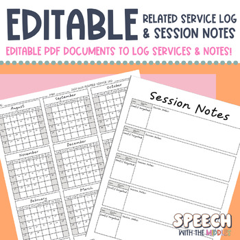 Preview of EDITABLE Related Service Log Attendance Calendar & Session Notes - PDF