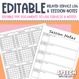 EDITABLE Related Service Log Attendance Calendar & Session