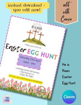 Preview of EDITABLE Religious Easter Egg Hunt Flyer, Digital Download, Easter Poster