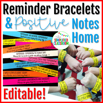 Preview of EDITABLE Reminder Bracelets and Positive Notes Home