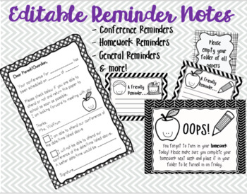 Preview of EDITABLE Reminder Notes Bundle, Conference, Due Dates, Homework, & MORE