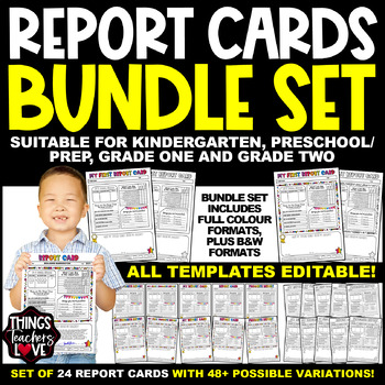 Preview of EDITABLE Report Cards for Kindergarten, Preschool, Grade 1 & Grade 2 (AUS/NZ/UK)