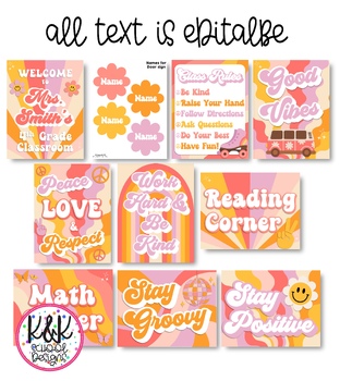 EDITABLE Retro Groovy Daisy Theme Classroom Signs