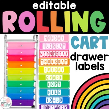Preview of Rolling Cart Drawer Labels Editable - Bright Rainbow
