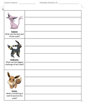 Preview of EDITABLE Rose-Bud-Thorn and Mood Tracker: Pokemon Edition