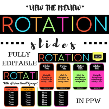 Preview of EDITABLE Rotation Slides with TIMER - Ready to use - Small Groups & Stations