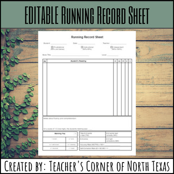Preview of EDITABLE Running Record Sheet
