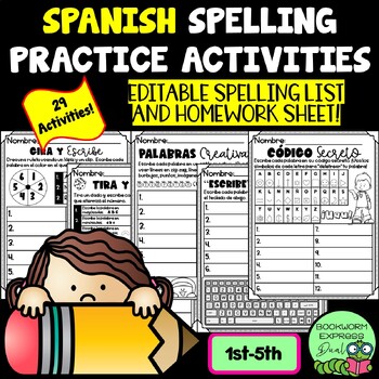 Preview of EDITABLE SPANISH Spelling Activities, Word Work Practice for ANY List, NO PREP