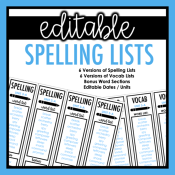 Preview of EDITABLE SPELLING & VOCAB LISTS (4 PER PAGE)