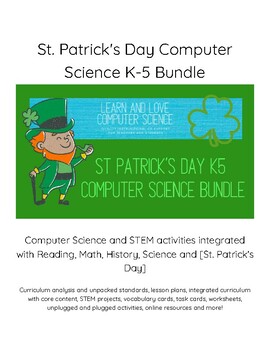 Preview of EDITABLE ST PATRICK'S DAY Computer Science K5 Bundle Printable Docx