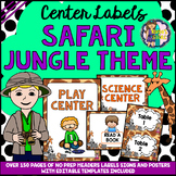 EDITABLE Safari Jungle Theme Classroom Center Signs and La