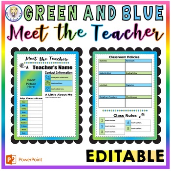 Preview of EDITABLE - Scalloped Back to School / Meet the Teacher - GREEN & BLUE