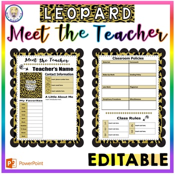 Preview of EDITABLE - Scalloped Back to School / Meet the Teacher - LEOPARD